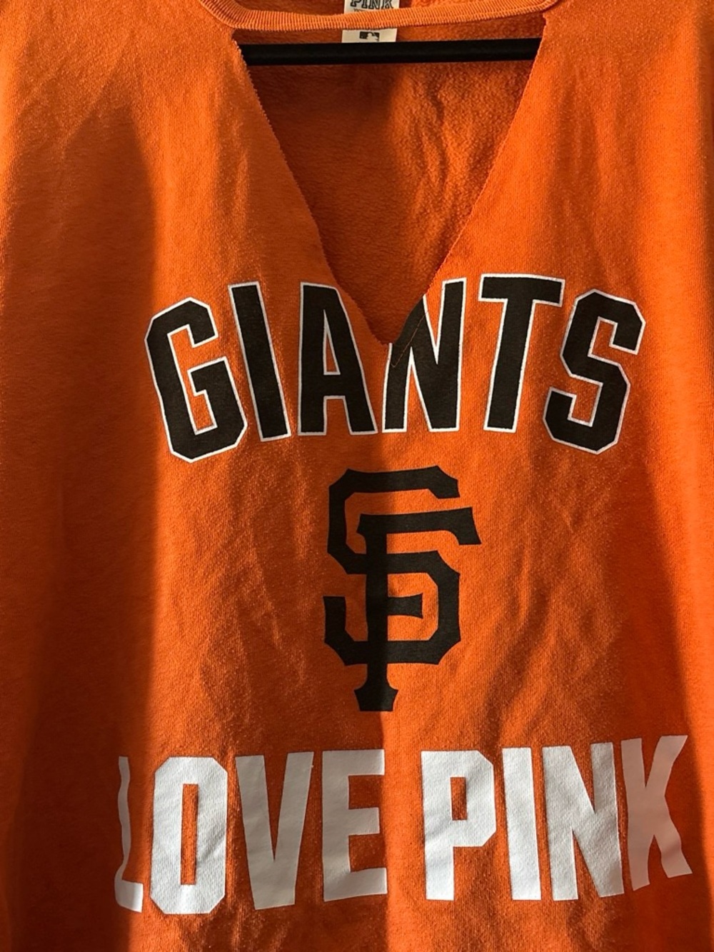 PINK Victoria's Secret Orange 'GIANTS' V-Neck Sweater